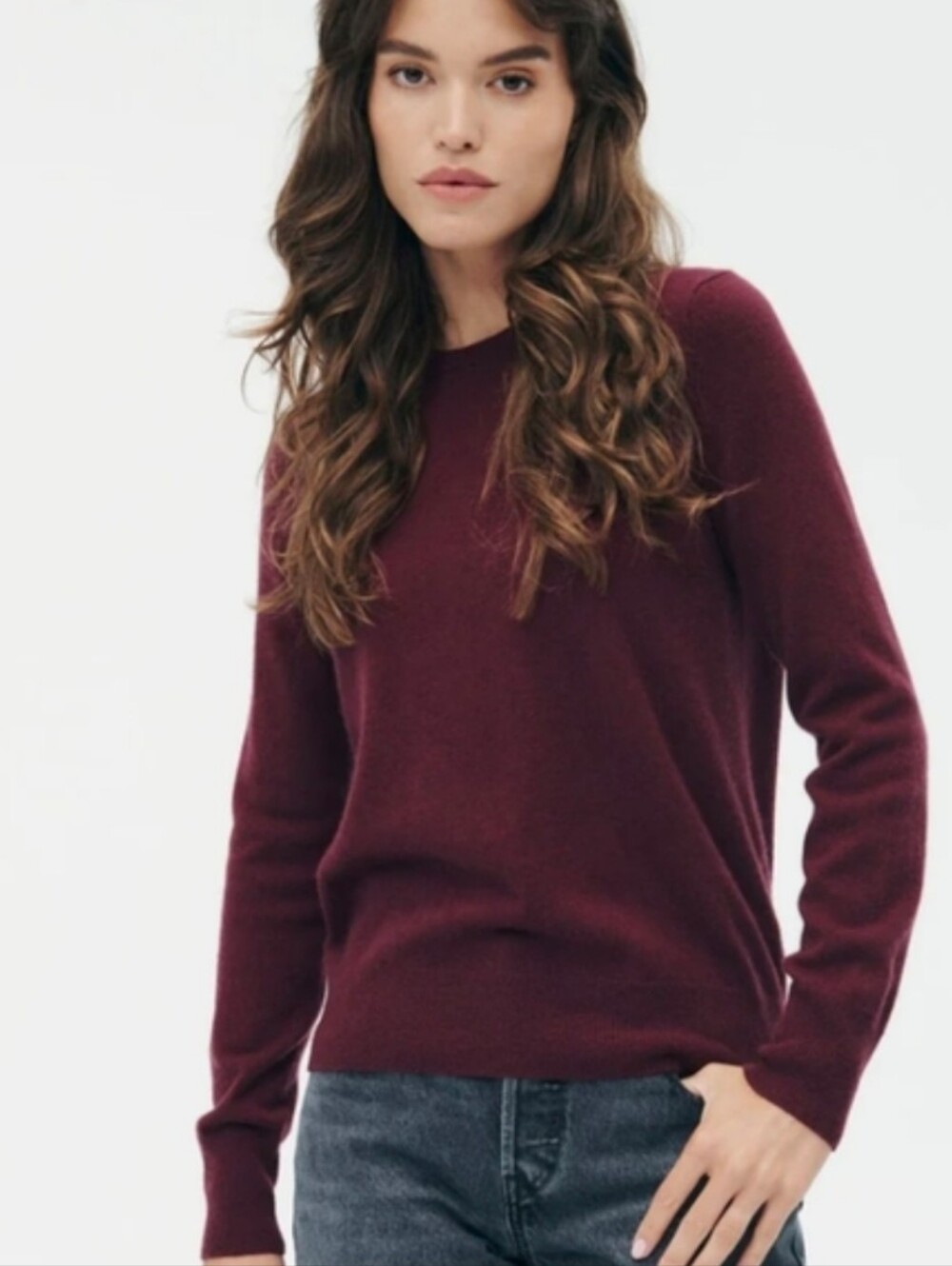 Naadam Maroon Essential 100% Cashmere Long Sleeved Crew Neck Sweater XS